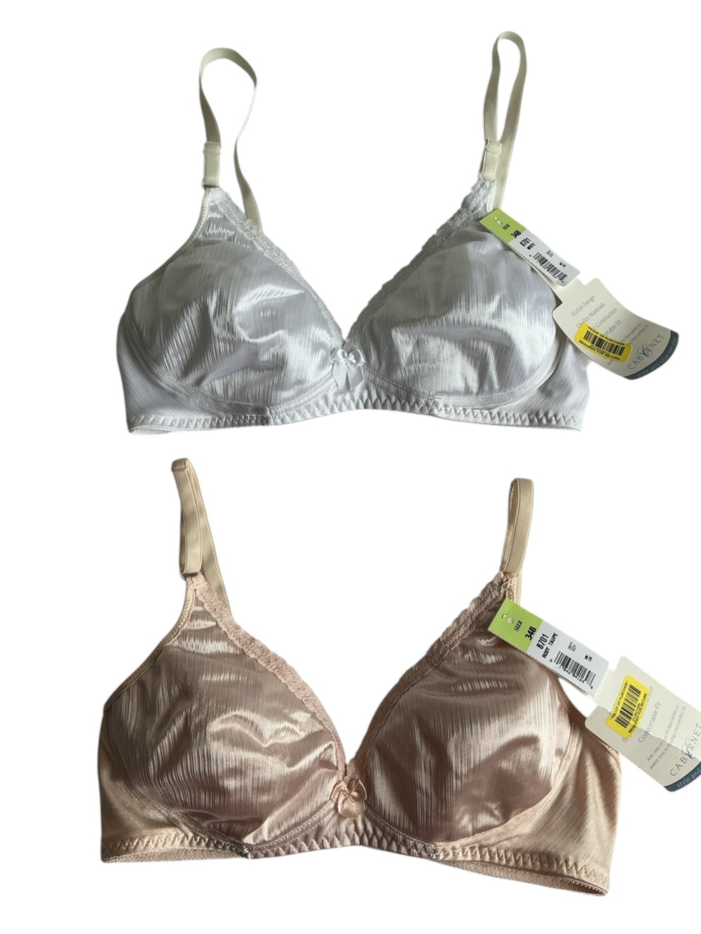 Cabernet Satin Wireless Bra Set - White & Nude